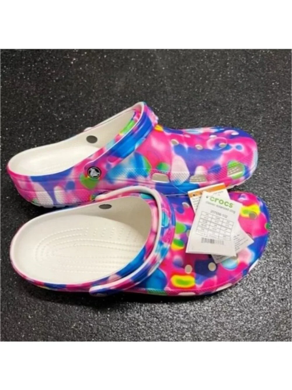Crocs Sandals Clog Shoes Men's 13 Pink Rainbow Solarized Classic All over 062026 - Picture 2 of 9